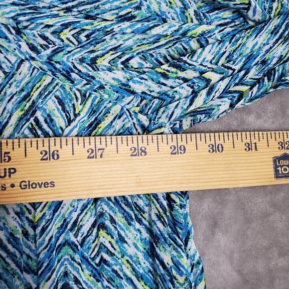 Woman Within Top Womens 18/20 Blue Geo Print 3/4 Flare Sleeve Stud Pleated Boho - Picture 4 of 8